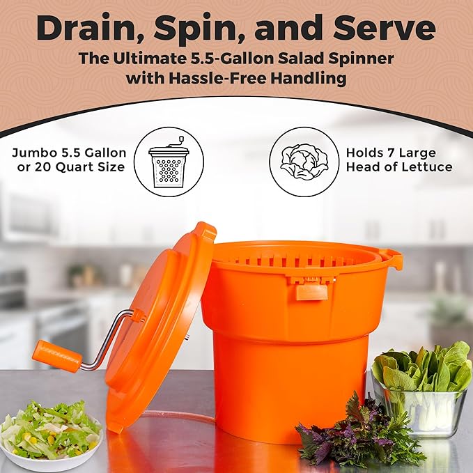 Commercial Grade Large Salad Spinner - 5.5 Gallon/25 Quart